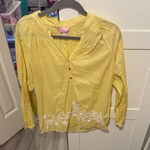 Lilly Pulitzer Yellow Blouse with White Embroidery